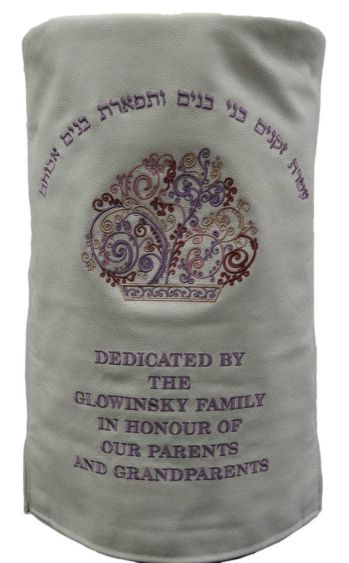 Prestige Velvet Torah Mantel — Crown Design, Prestige Collection (TM635-WH)