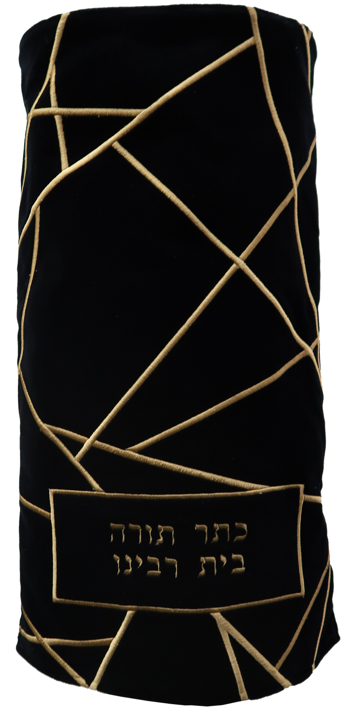 Prestige Velvet Torah Mantel — Geometric Design, Prestige Collection (TM790-BK)
