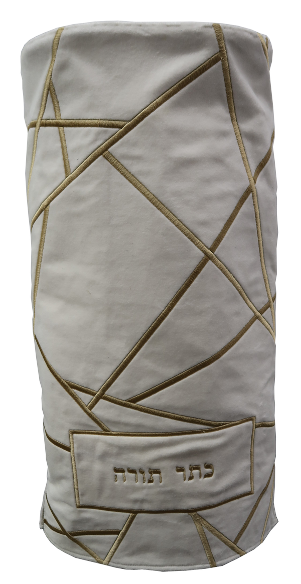Prestige Velvet Torah Mantel — Geometric Design, Prestige Collection (TM790-WH)