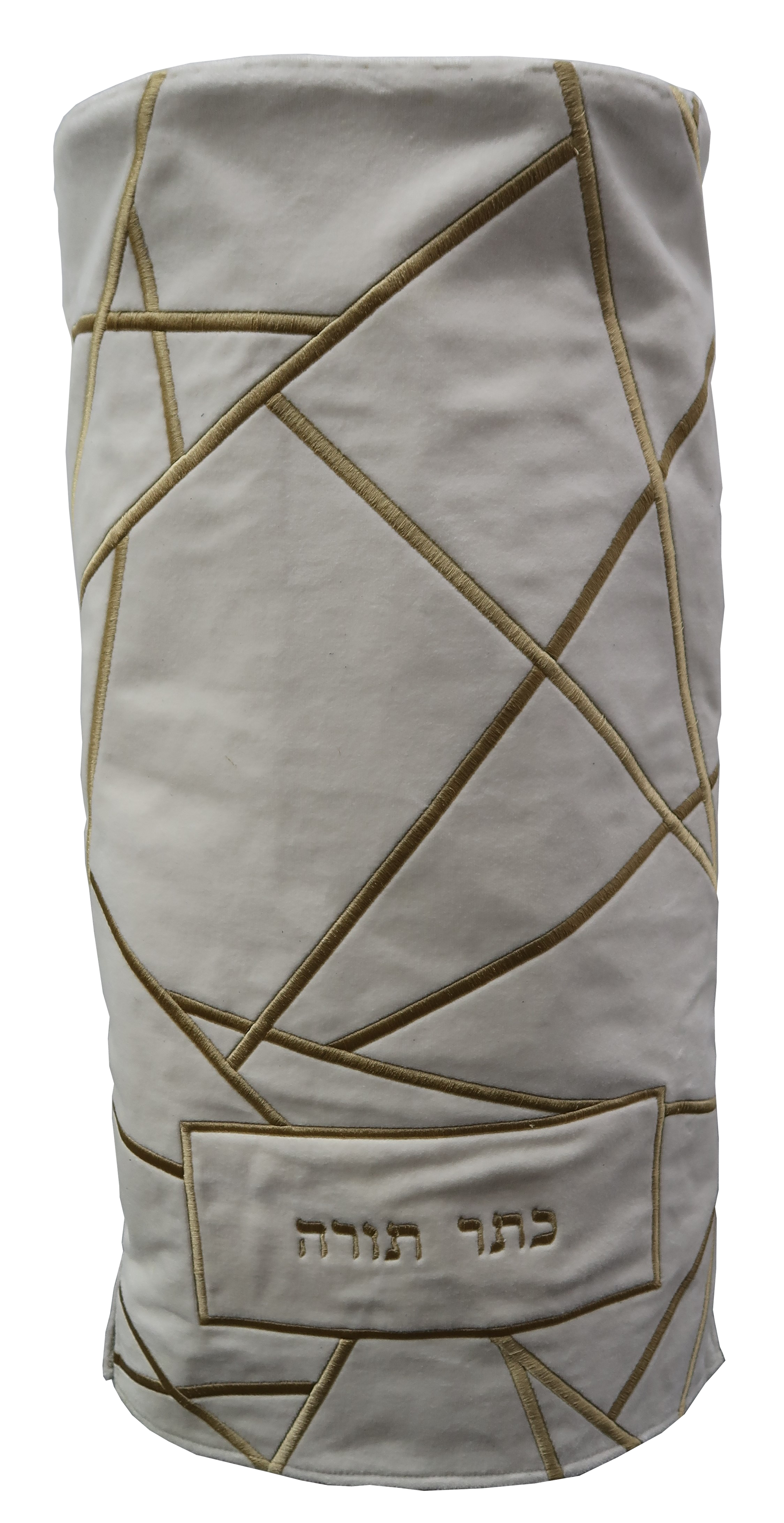 Prestige Velvet Torah Mantel — Geometric Design, Prestige Collection (TM790-WH)