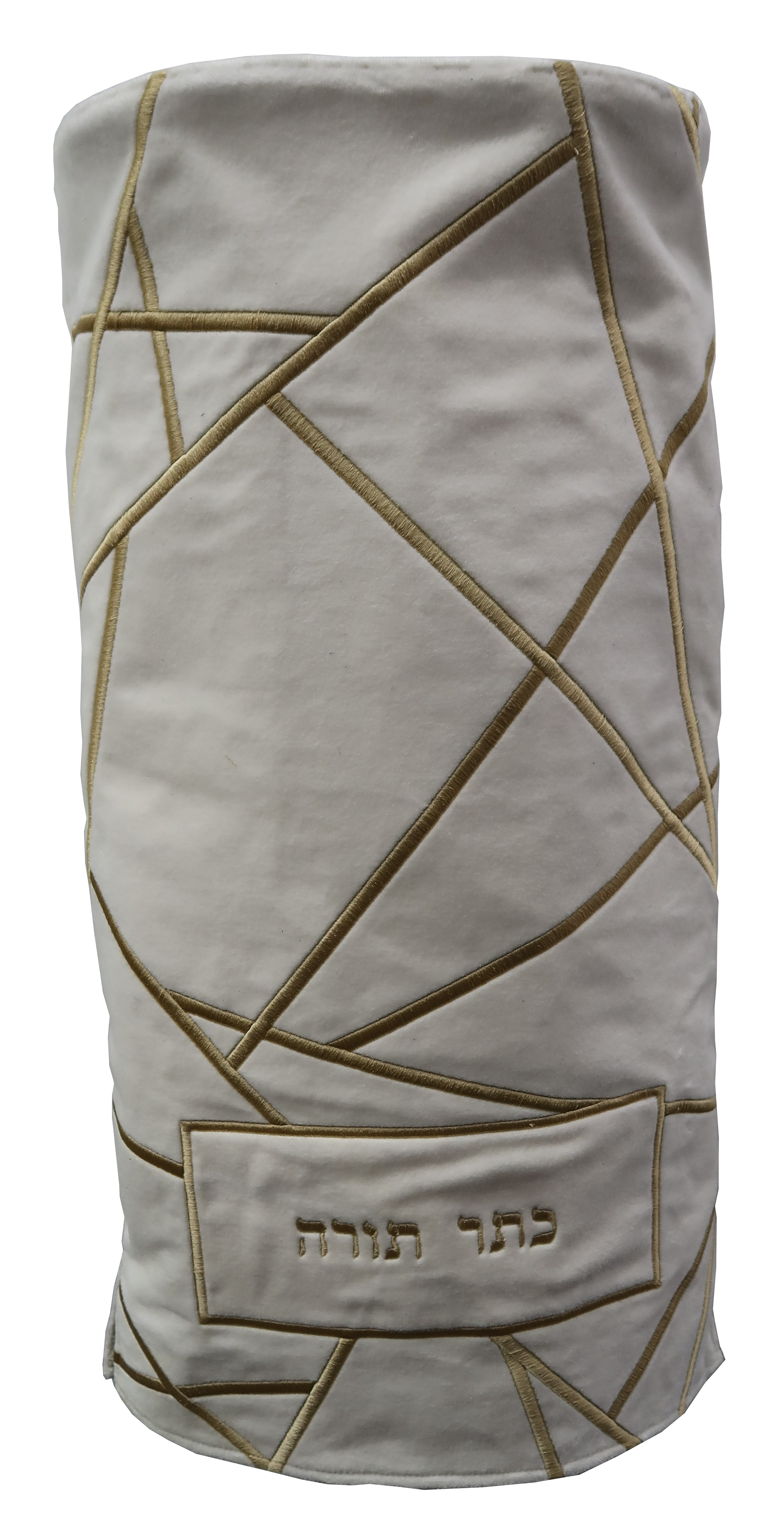 Prestige Velvet Torah Mantel — Geometric Design, Prestige Collection (TM790-WH)