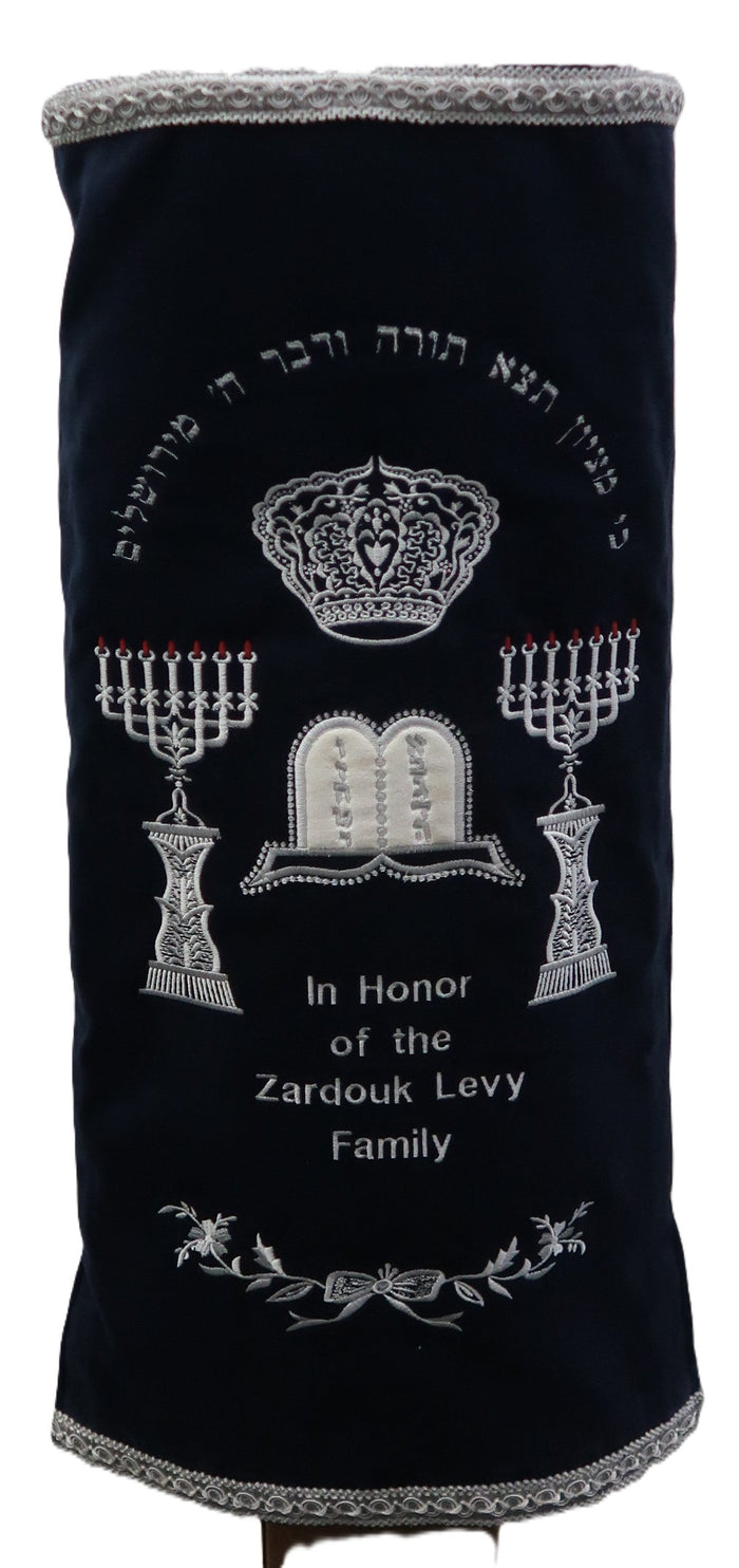 Prestige Velvet Torah Mantel — Luchos & Crown Design, Prestige Collection (TM795-BK)