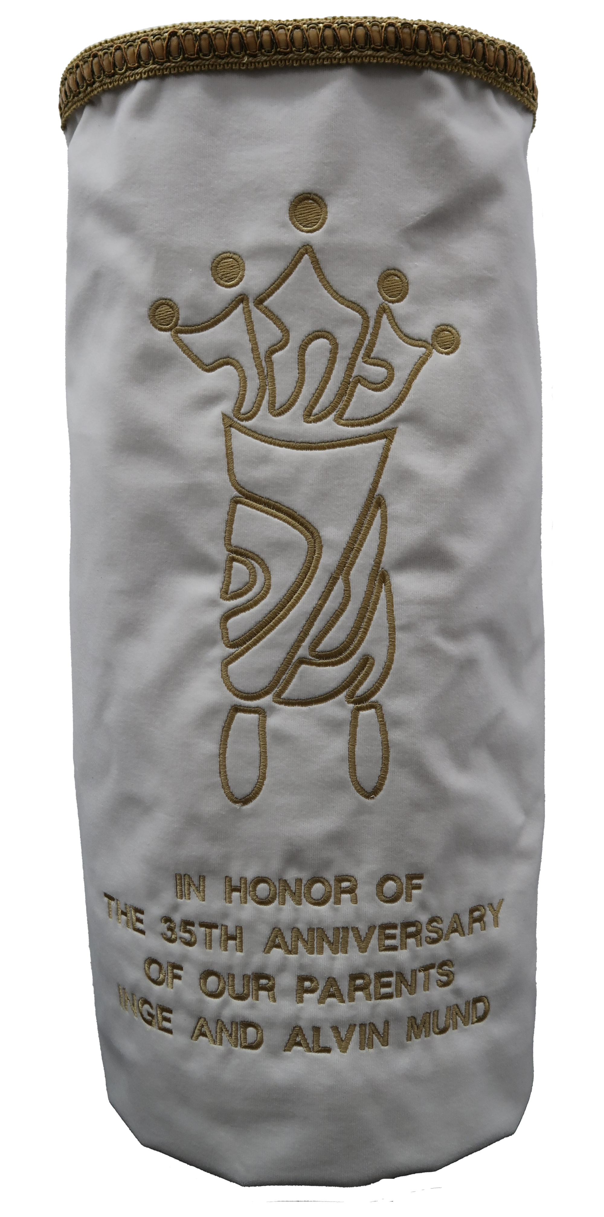 Prestige Velvet Torah Mantel — Crown Design, Classic Collection (TM850-WH)