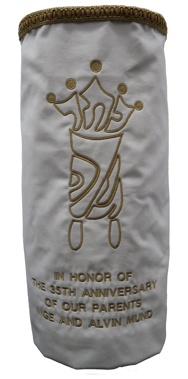 Prestige Velvet Torah Mantel — Crown Design, Classic Collection (TM850-WH)