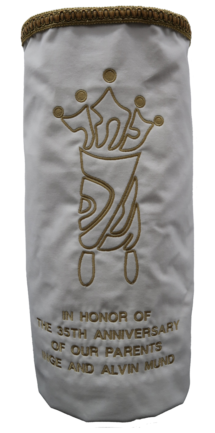 Prestige Velvet Torah Mantel — Crown Design, Classic Collection (TM850-WH)