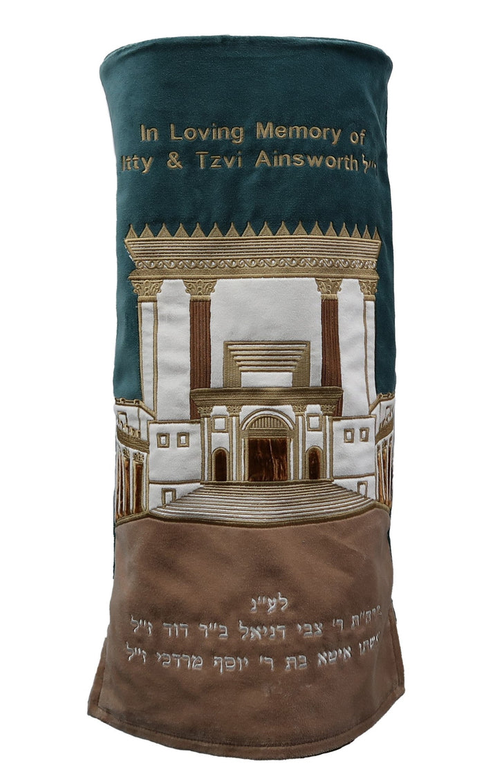 Prestige Velvet Torah Mantel — Bais Hamikdash Design, Premier Collection (TM885-TL)