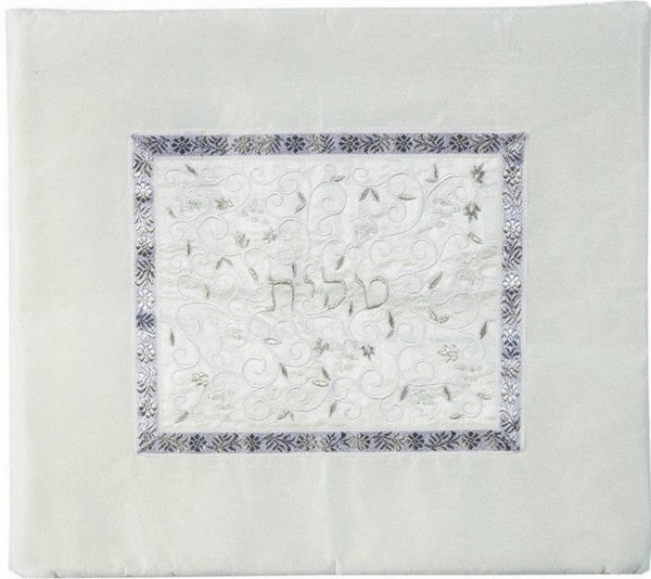 Embroidered Tallit Bag Silver on White (EM-TMD-4)