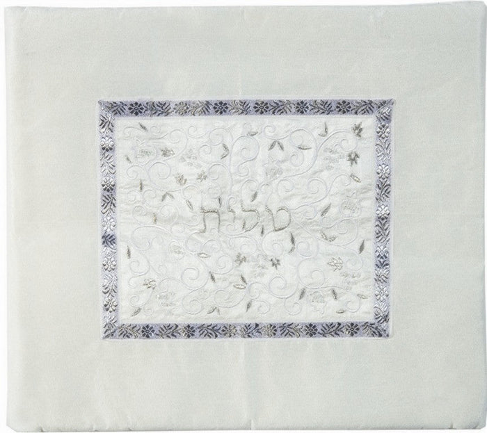 Embroidered Tallit Bag Silver on White (EM-TMD-4)