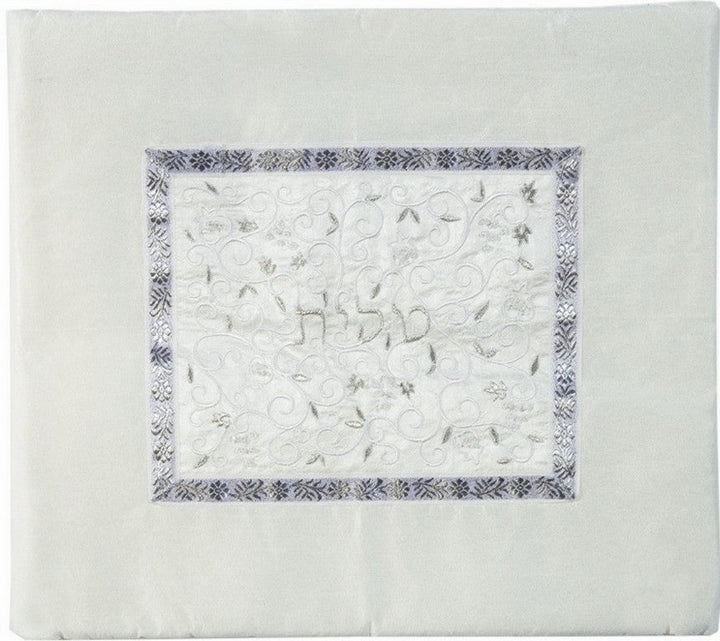 Embroidered Tallit Bag Silver on White (EM-TMD-4)