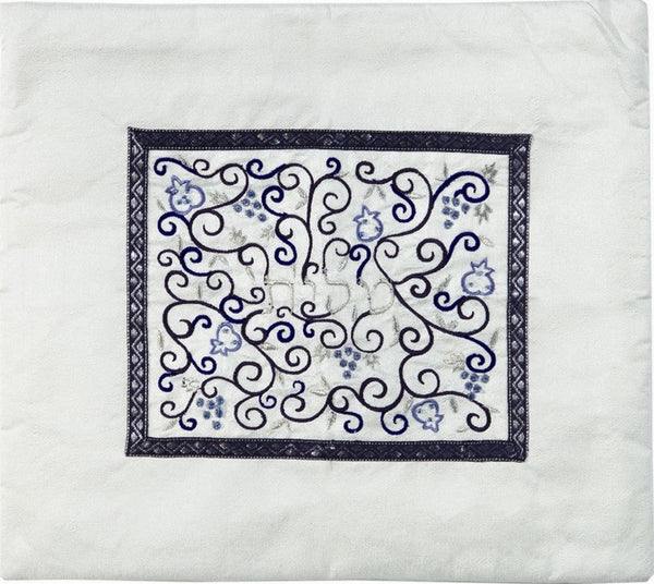 Embroidered Tallit Bag Blue on White (EM-TMD-2)