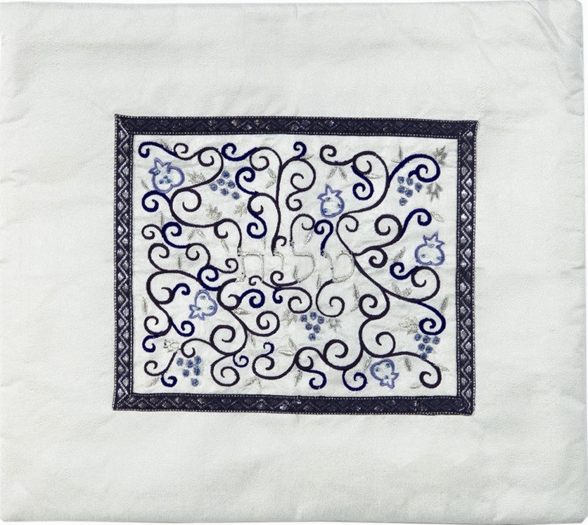 Embroidered Tallit Bag Blue on White (EM-TMD-2)