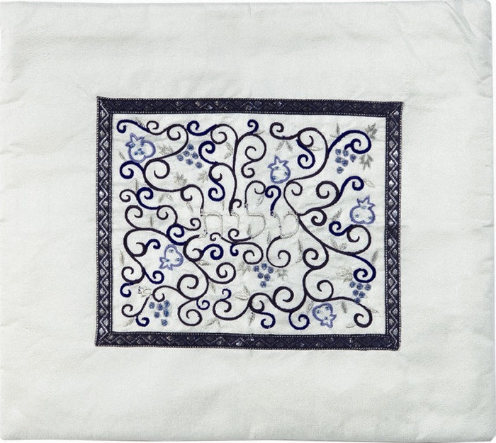 Embroidered Tallit Bag Blue on White (EM-TMD-2)