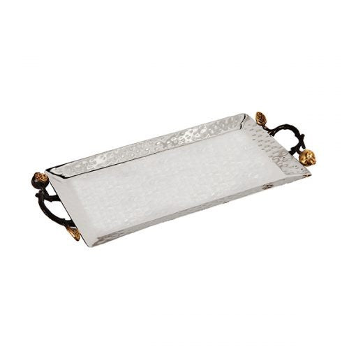 Emanuel Stainless Steel Hammered Tray with Pomegranate Handles - 6.5" x 11"