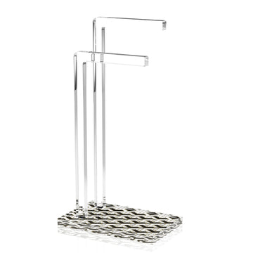 Urban Deco towel stand, two clear L-shaped bars at staggered heights on a geometric base