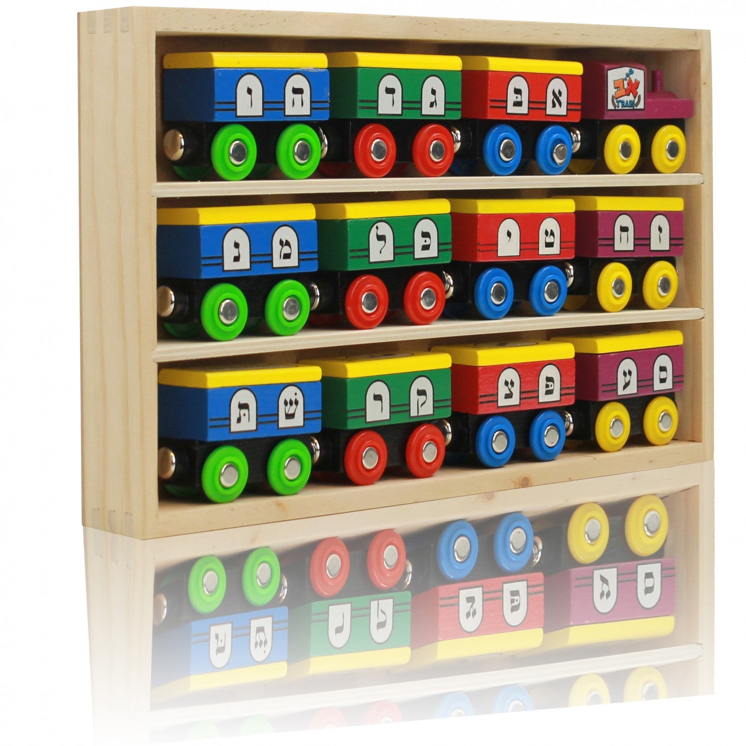 Alef Bais wooden train cars – Hebrew alphabet learning toy for kids | Judaica Square Lakewood
