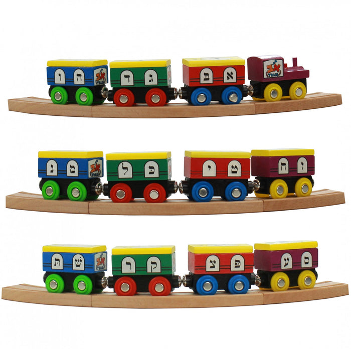 Wooden Alef Bais Train Set – Magnetic Hebrew Letter Learning Toy — Board Game by Chazak Kinder | Judaica Square Lakewood