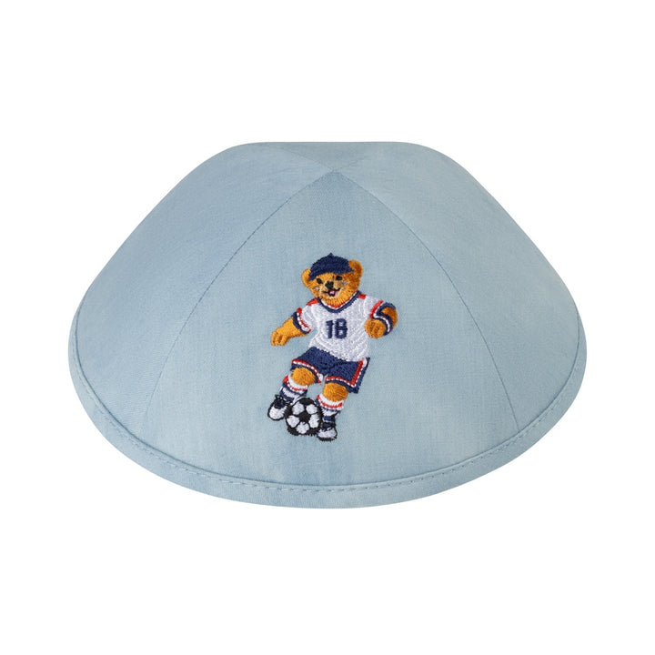 Soccer Dov Bear Long Kippah – Blue Denim Yarmulke