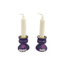 Purple Swiftie Shabbat candlesticks — rhinestones, polymer flowers and Hebrew beads on wood | Judaica Square Lakewood
