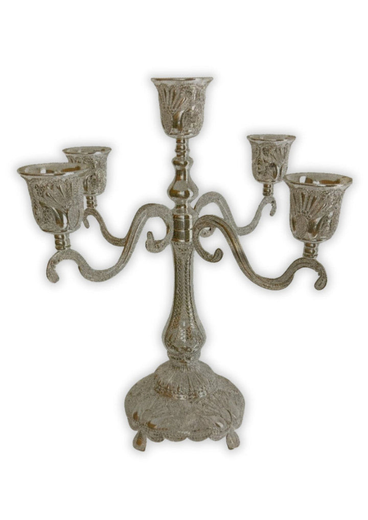9-Inch Silver-Plated Filigree 5-Branch Candelabra
