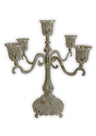 9-inch silver-plated filigree five-branch candelabra with patterned cups