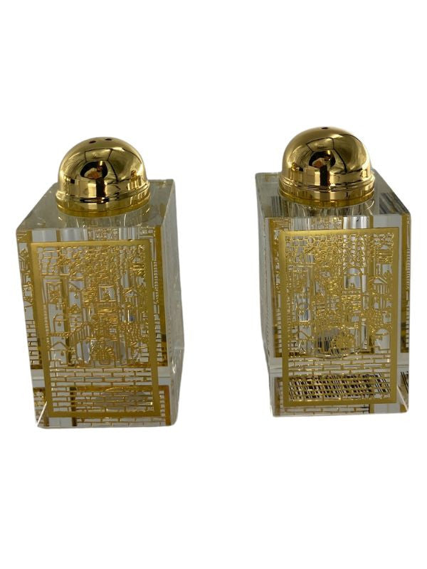 Crystal Salt & Pepper Shakers-Gold Plate Design