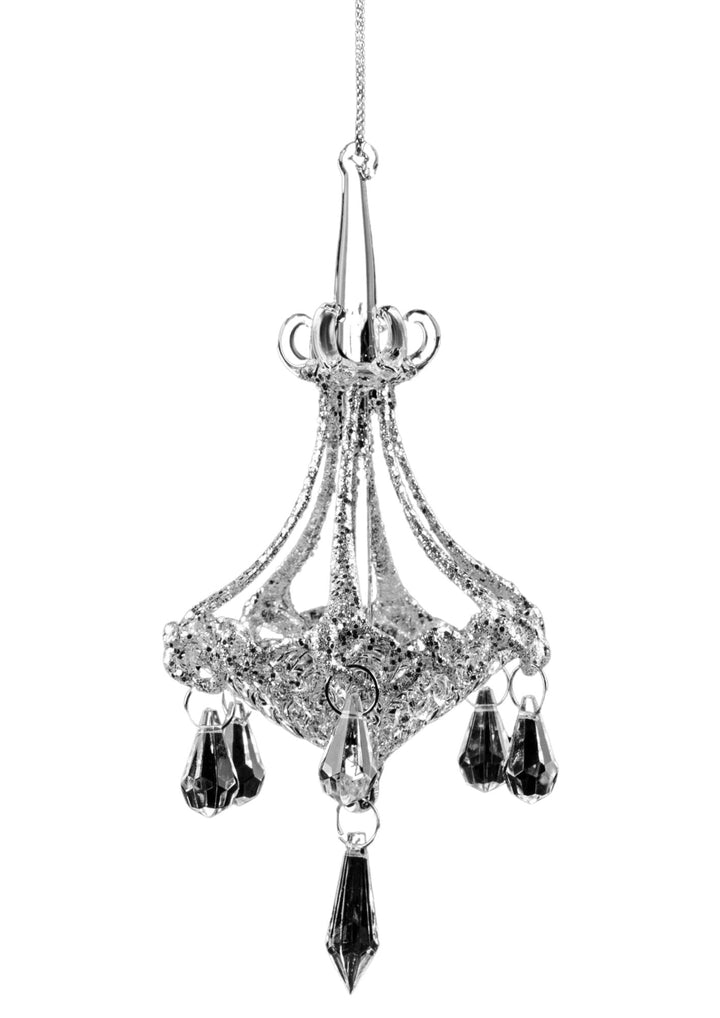 Glass Chandelier Silver Glitter 5"