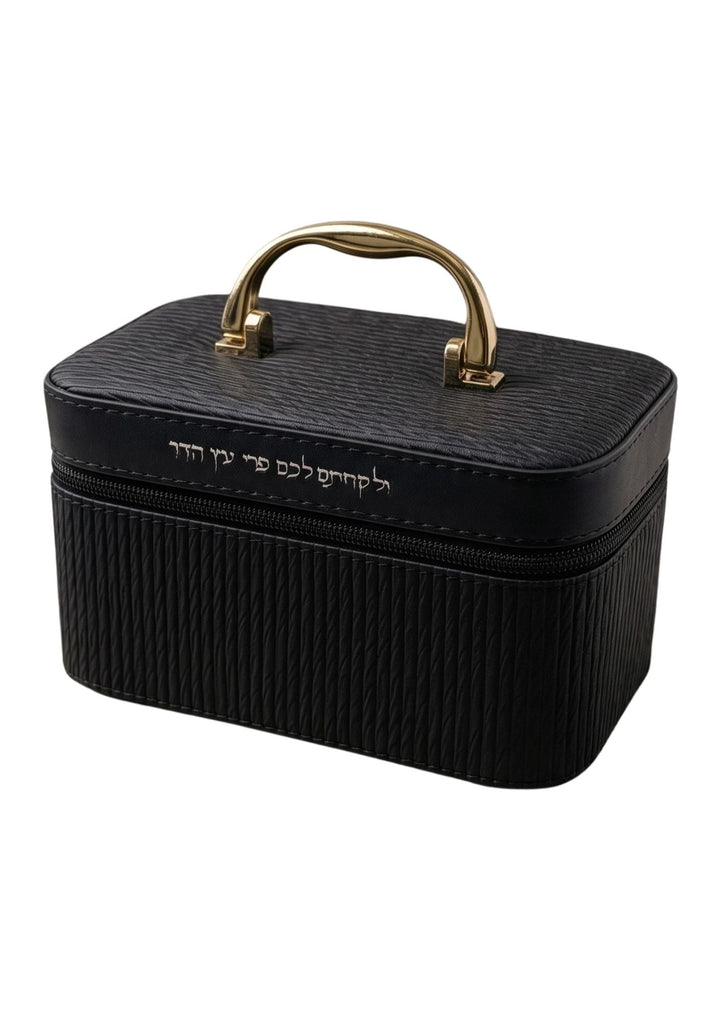 Esrog Box, Faux Leather, Black, 7.5 x 4 Inch, angled view