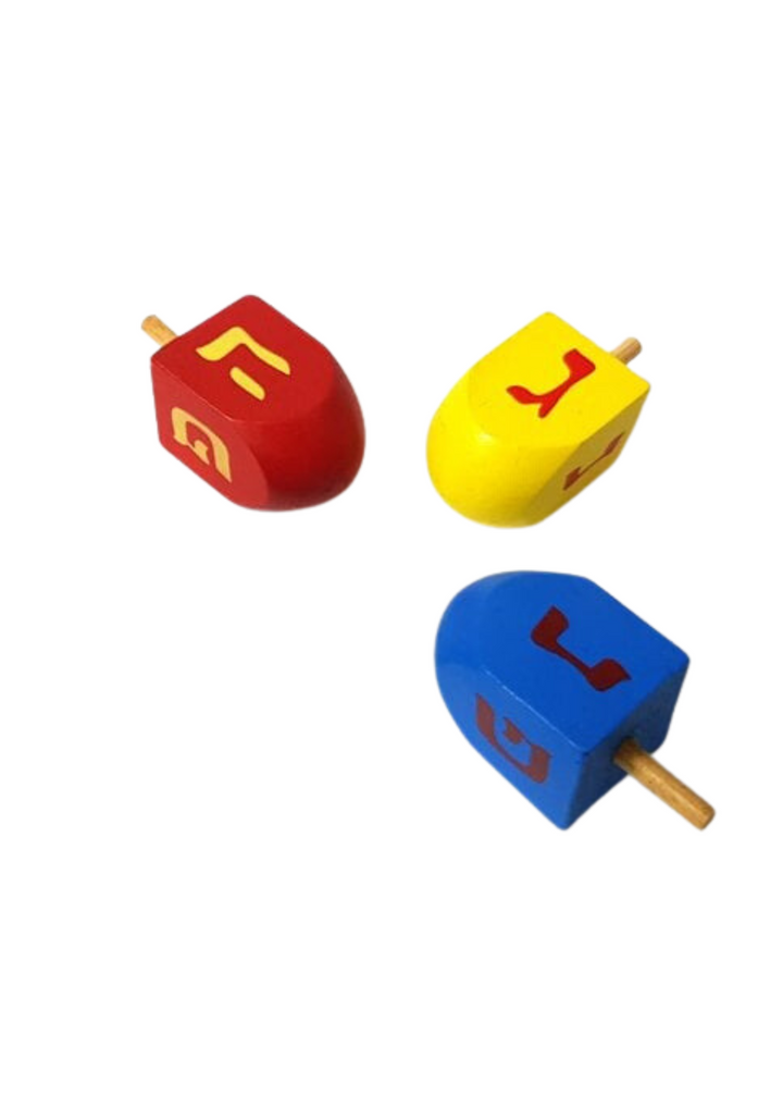Small Wooden Dreidels-Asst. Colors red/blue/yellow -100 Pack