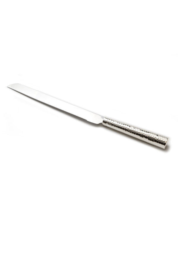 Challah Knife-Round Hammered Designed Handle-Nickel Plated-Silver Handle (KN-X5038E)