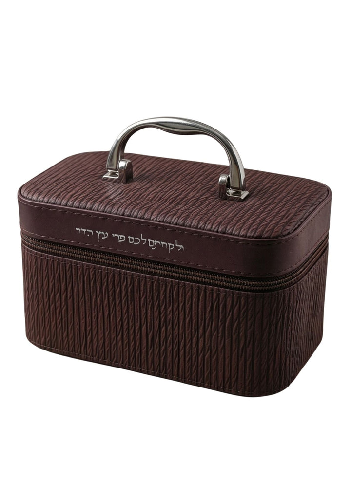 Esrog Box, Faux Leather, Dark Brown, 7.5 x 4 Inch, angled view