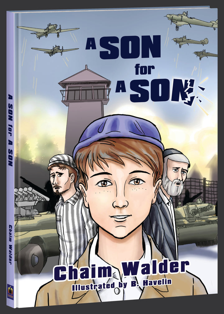 A Son for a Son cover: a boy in a cap before a guard tower, tanks and warplanes