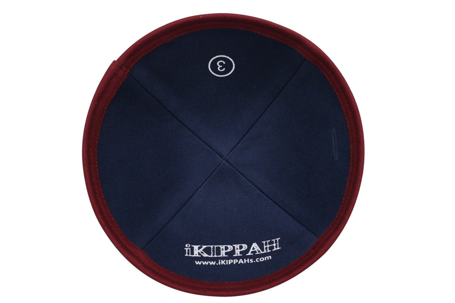 Burgundy Cotton Kippah - side view showing six-panel design