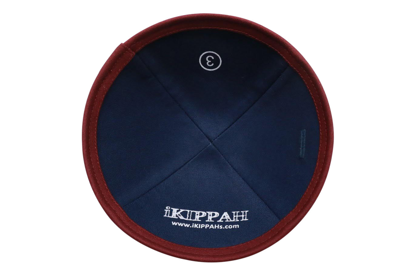 Close-up of Navy Denim Kippah rim trim detail