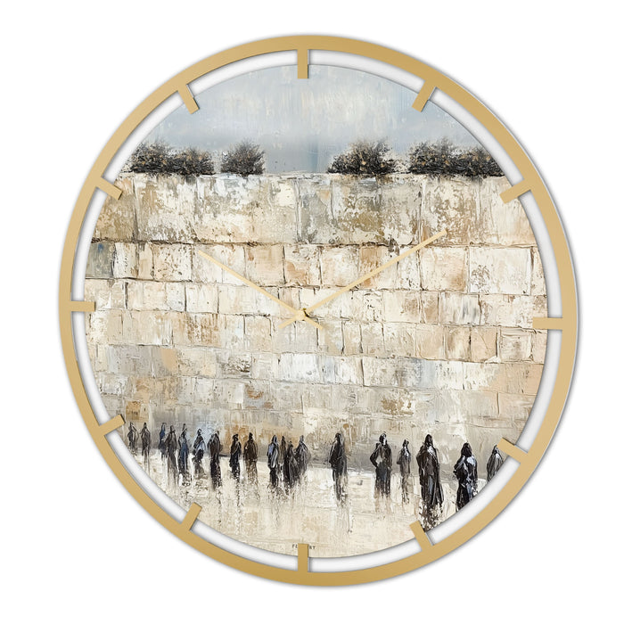 Blue Purity Kosel Wall Clock — Acrylic — round gold-framed clock with a Kosel print face | Judaica Square Lakewood