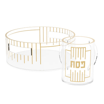 Linear Pesach Washing Cup & Bowl Set — Acrylic — Cup: 4.3" diameter x 5.5" high