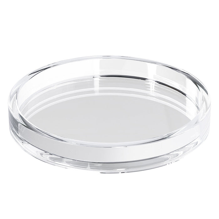 Round Washing Cup Base, Clear — 4.5" Netilas Yadayim Drip Tray — clear round drip base beneath a netilas yadayim cup | Judaica Square Lakewood
