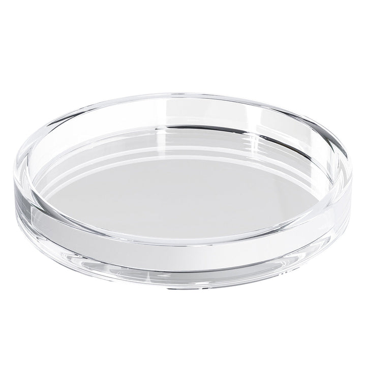 Clear round washing cup base, a shallow drip tray with a raised rim