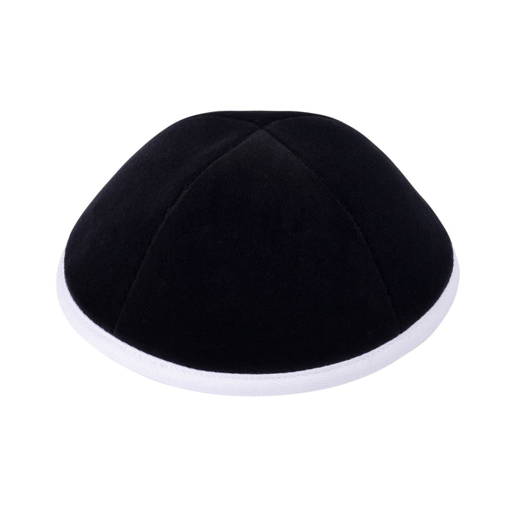 Black Velvet Kippah – White Rim Yarmulke