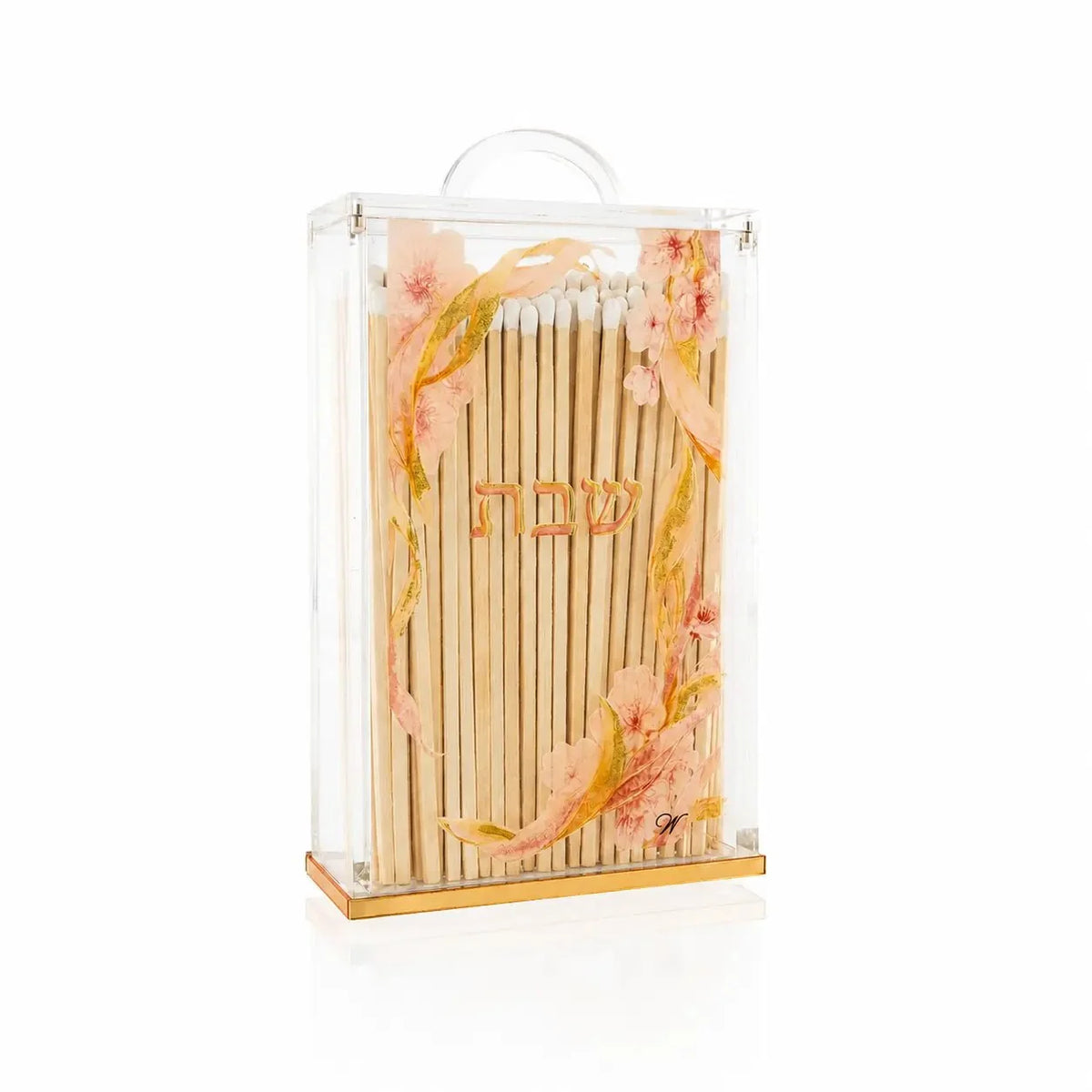 Watercolor Flowers lucite match box filled with matches, front view