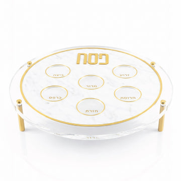 Raised Seder Plate — raised white marble lucite Seder plate
