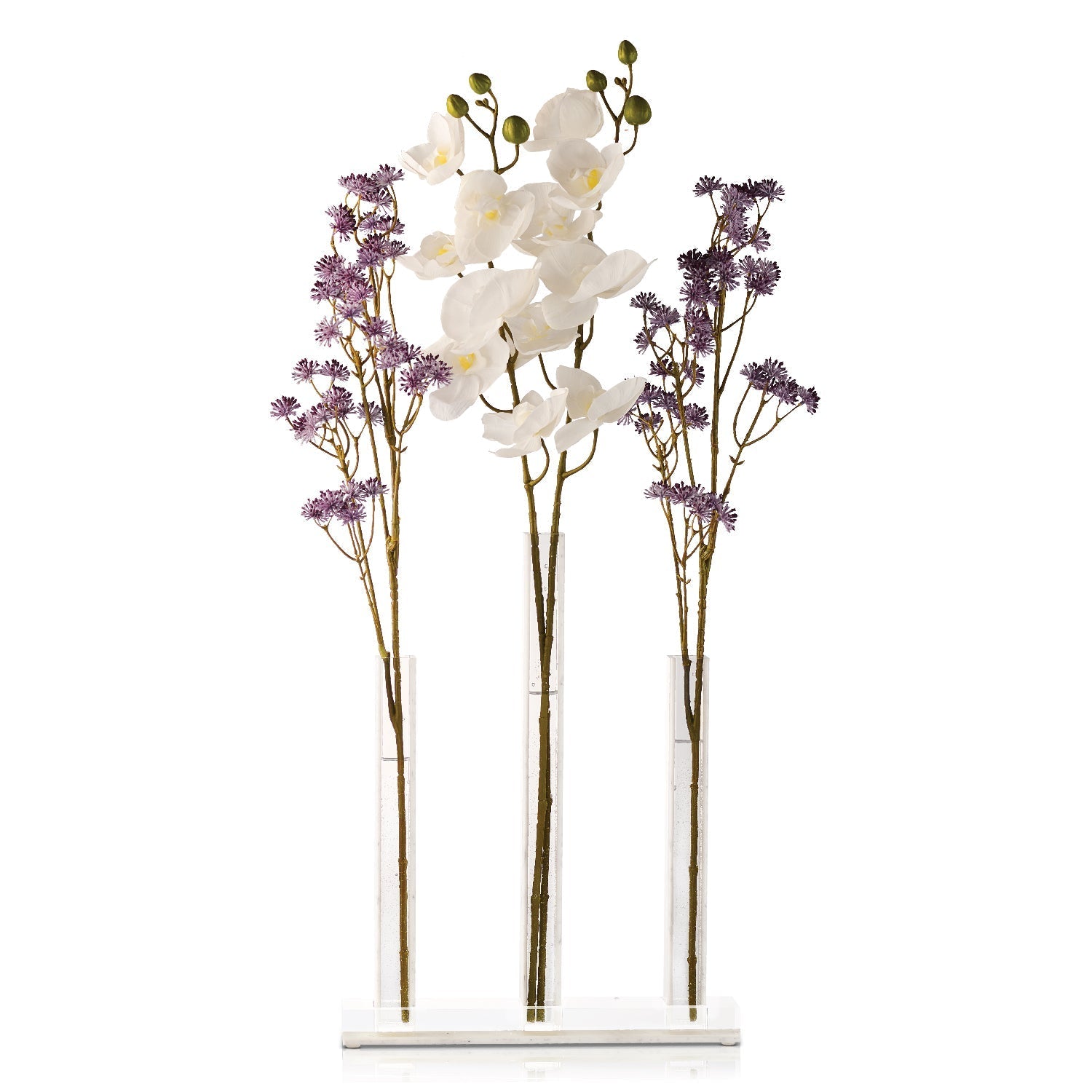 Triple Vase Centerpiece — White Marble — lucite Judaica decor | Judaica Square Lakewood