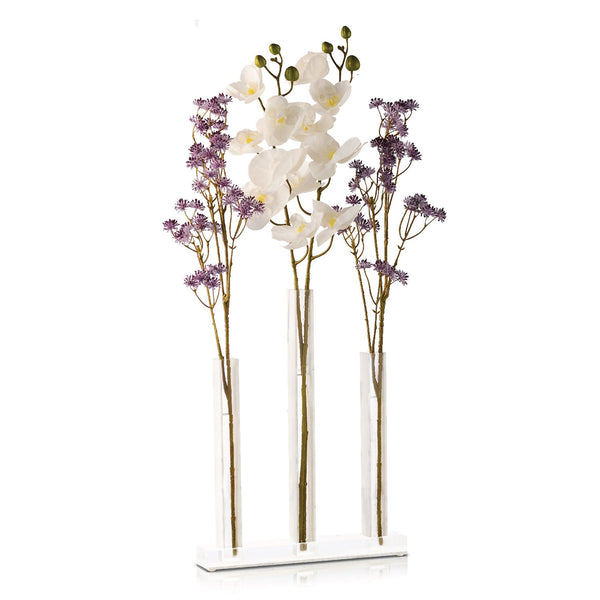 Triple Vase Centerpiece — White Marble — lucite Judaica decor | Judaica Square Lakewood