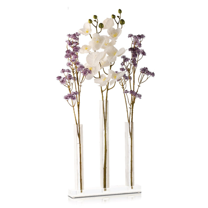 Triple Vase Centerpiece — White Marble Lucite