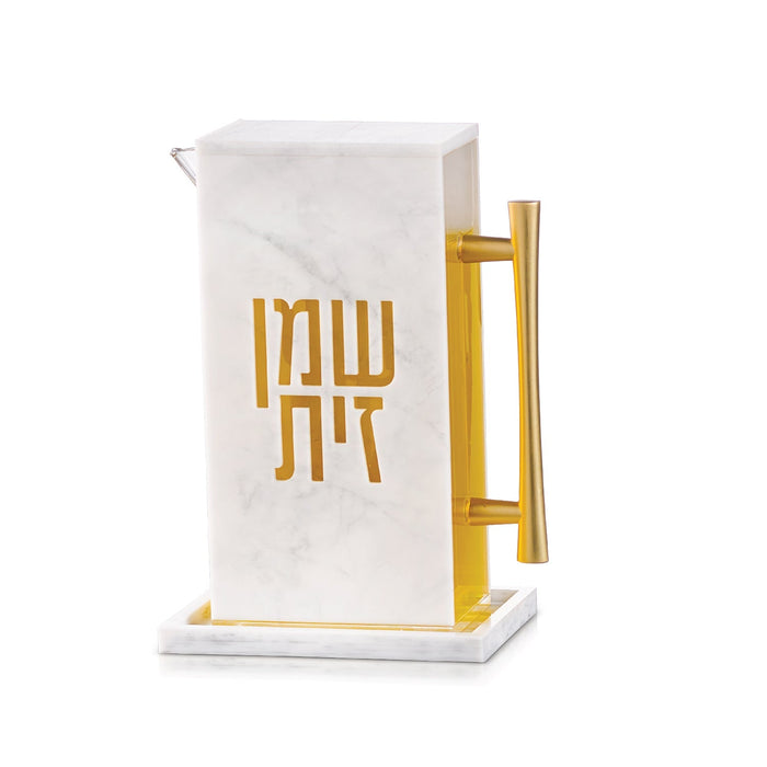 Oil Pitcher with Tray — lucite Chanukah oil pitcher with gold handle and tray | Judaica Square Lakewood