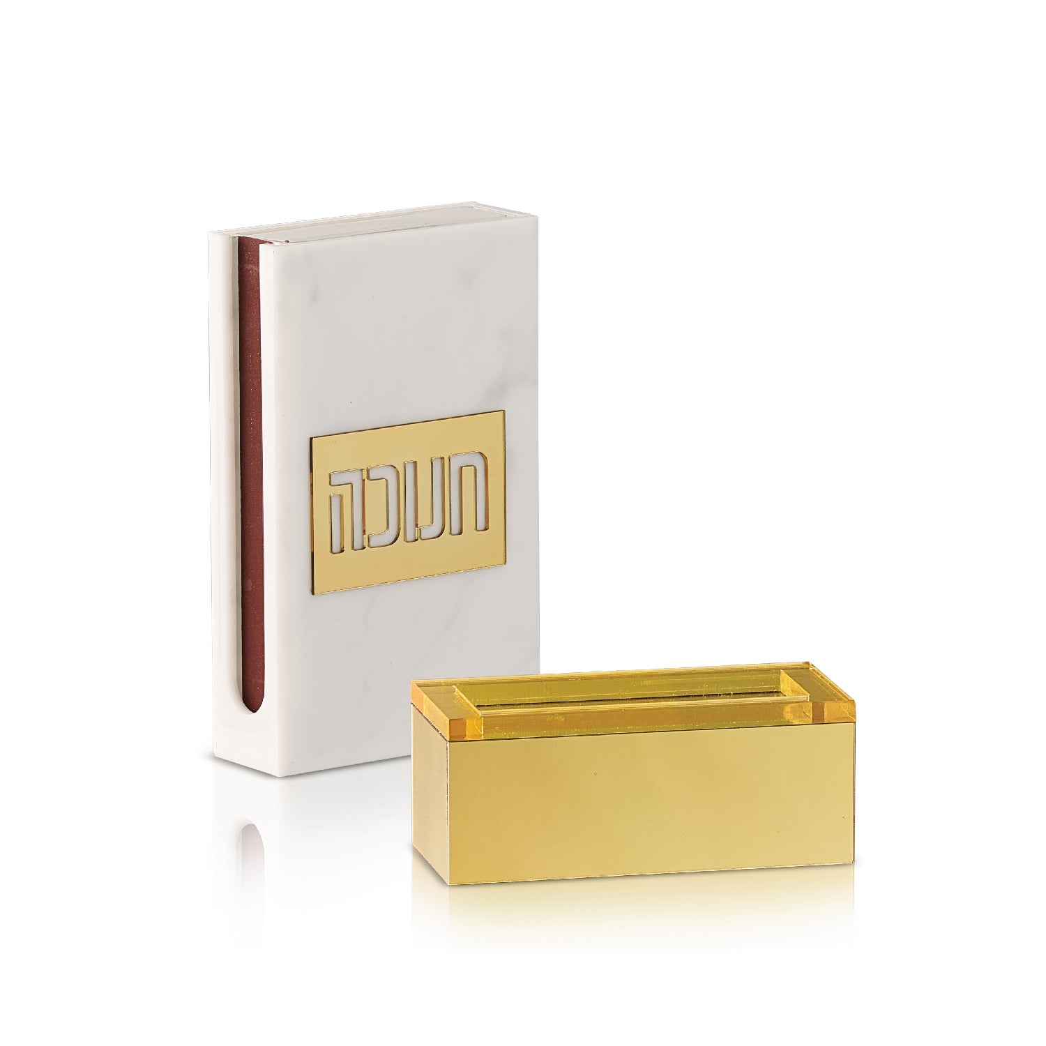 Chanukah Matchbox Holder with Gold Base — lucite Judaica decor | Judaica Square Lakewood
