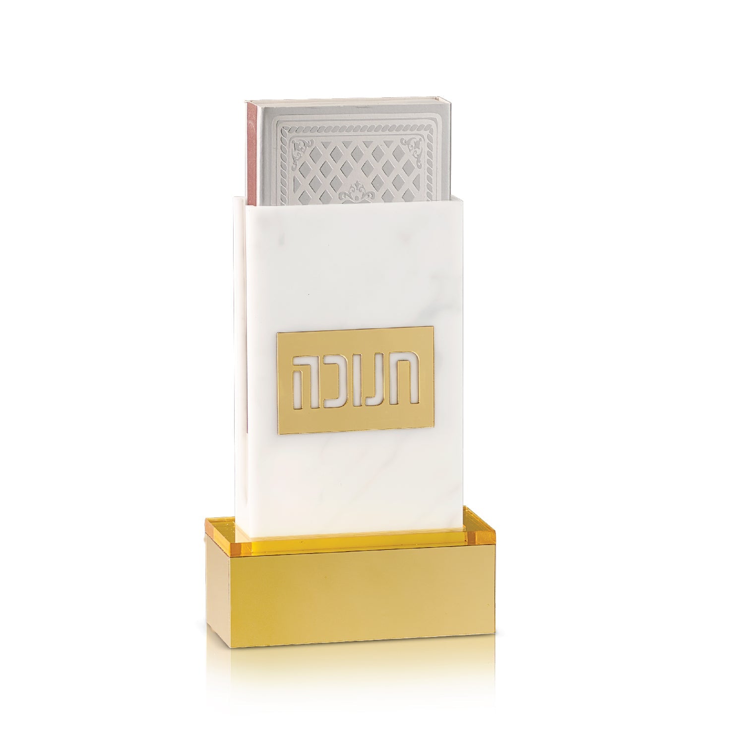 Chanukah Matchbox Holder with Gold Base — lucite Judaica decor | Judaica Square Lakewood