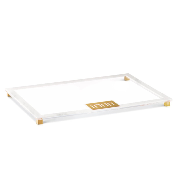 Chanukah Tray — large lucite Chanukah tray with gold laser-cut plaque | Judaica Square Lakewood