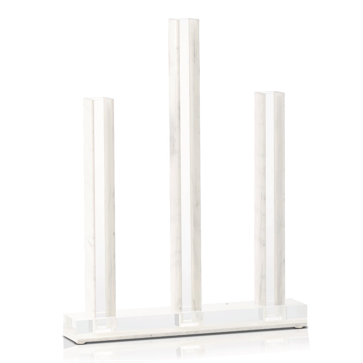 Triple Vase Centerpiece — White Marble — lucite Judaica decor | Judaica Square Lakewood