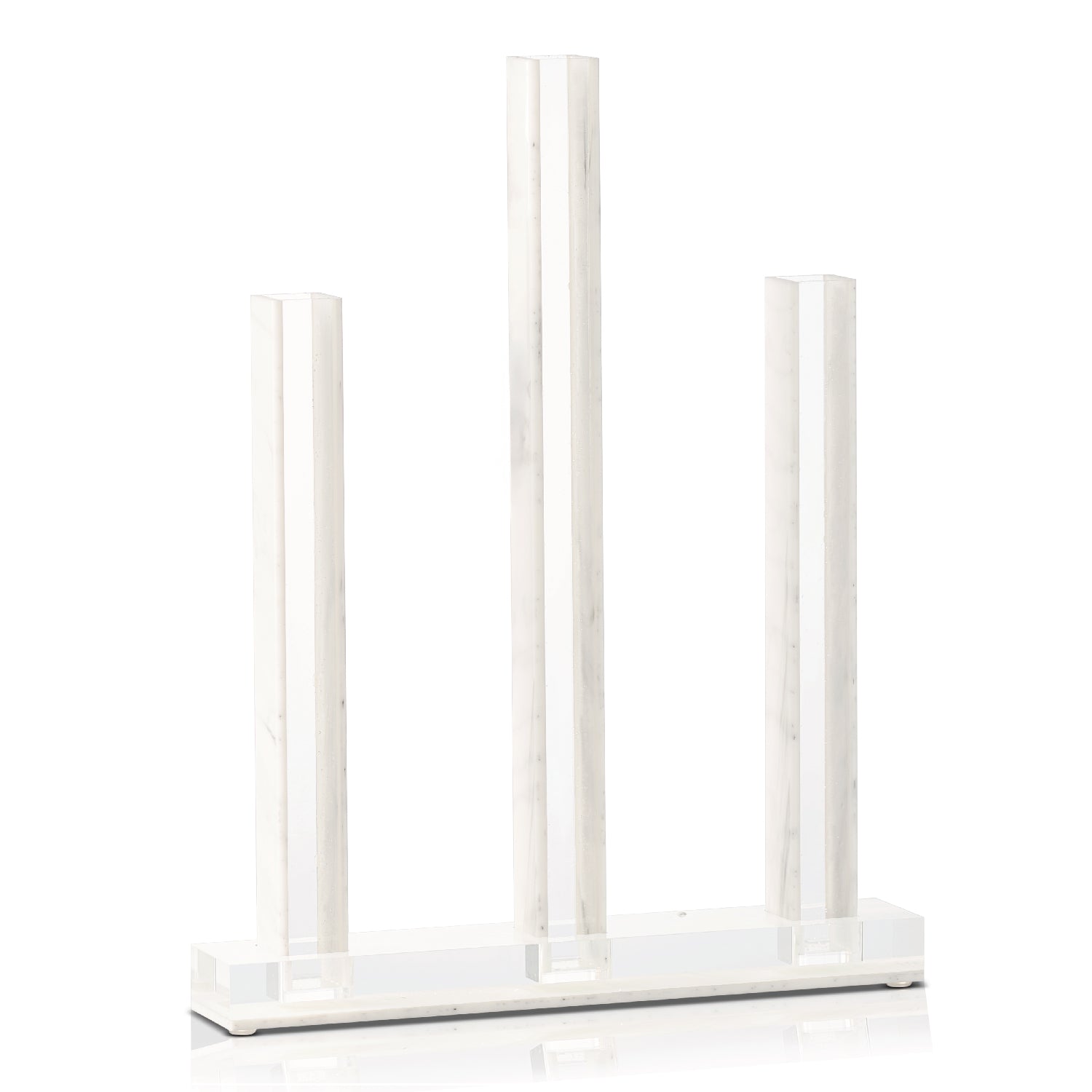 Triple Vase Centerpiece — White Marble — lucite Judaica decor | Judaica Square Lakewood
