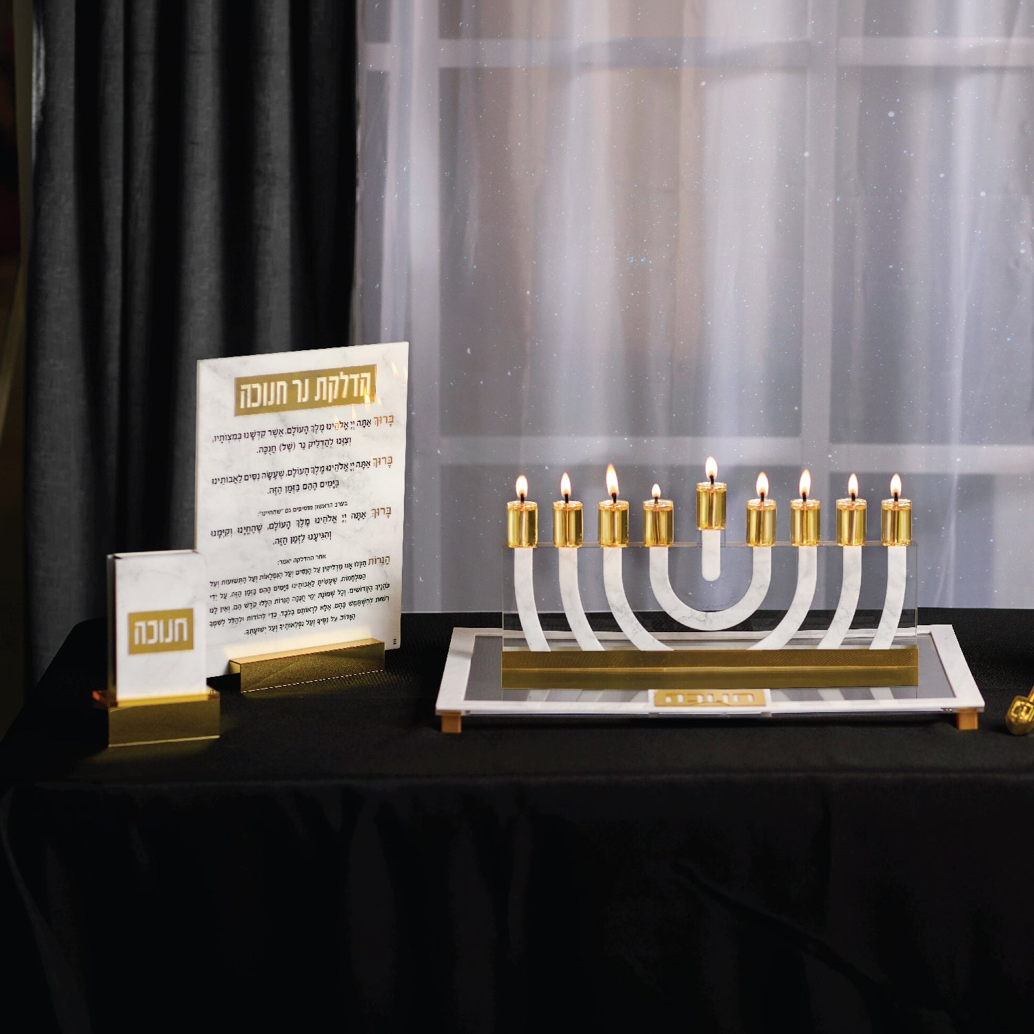 Chanukah Matchbox Holder with Gold Base — lucite Judaica decor | Judaica Square Lakewood
